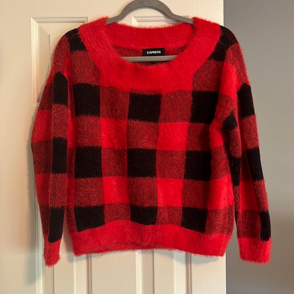 Express Eyelash Buffalo Check Sweater